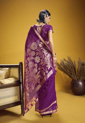 Handloom silk blend weaving purple saree 3
