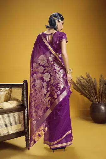 Handloom silk blend weaving purple saree