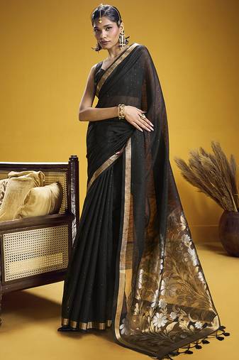 Handloom silk blend weaving black saree