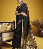 Handloom silk blend weaving black saree
