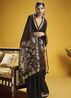 Handloom silk blend weaving black saree 2