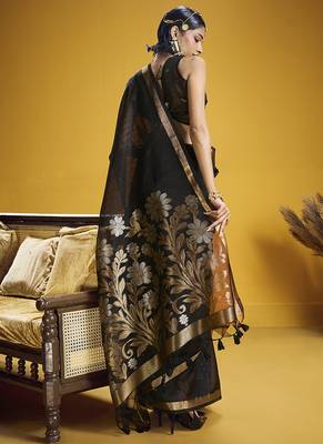 Handloom silk blend weaving black saree 3