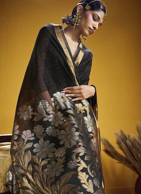 Handloom silk blend weaving black saree 4