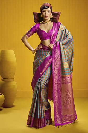 Handloom silk blend weaving saree in multi colour