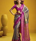 Handloom silk blend weaving saree in multi colour