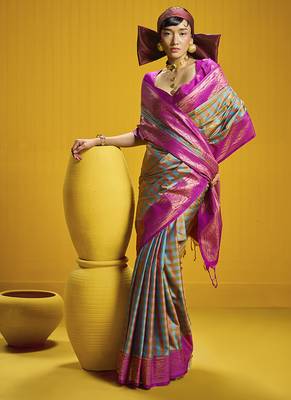 Handloom silk blend weaving saree in multi colour 2