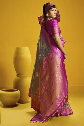 Handloom silk blend weaving saree in multi colour