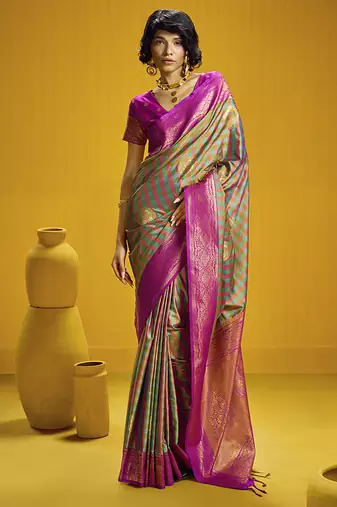 Handloom silk blend weaving saree in multi colour