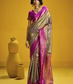 Handloom silk blend weaving saree in multi colour