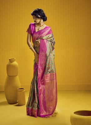 Handloom silk blend weaving saree in multi colour 2