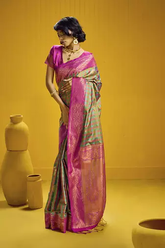 Handloom silk blend weaving saree in multi colour