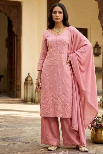 Pink Designer Daily Wear Kurti Palazzo Set With Dupatta