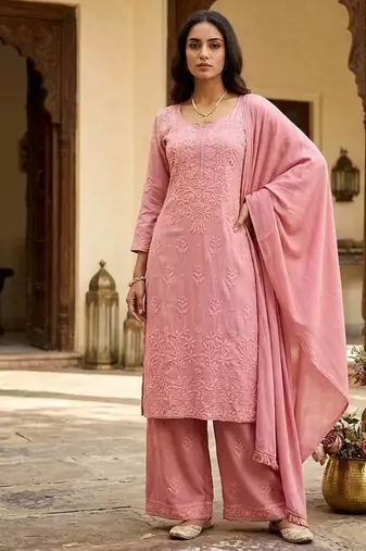 Pink Designer Daily Wear Kurti Palazzo Set With Dupatta