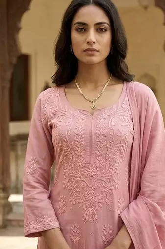 pink designer fabric stitching palazzo set category