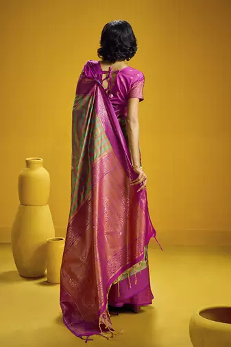 Handloom silk blend weaving saree in multi colour