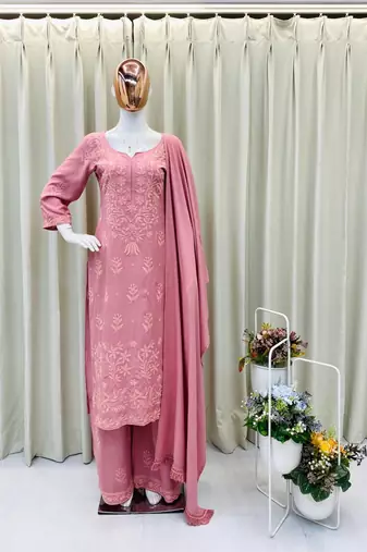 pink designer fabric stitching palazzo set category
