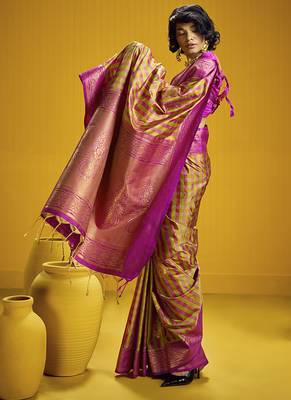 Handloom silk blend weaving saree in multi colour 2
