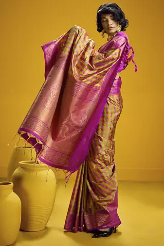 Handloom silk blend weaving saree in multi colour
