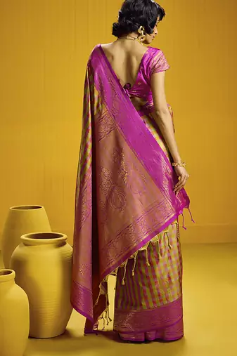 Handloom silk blend weaving saree in multi colour