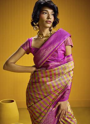 Handloom silk blend weaving saree in multi colour 4