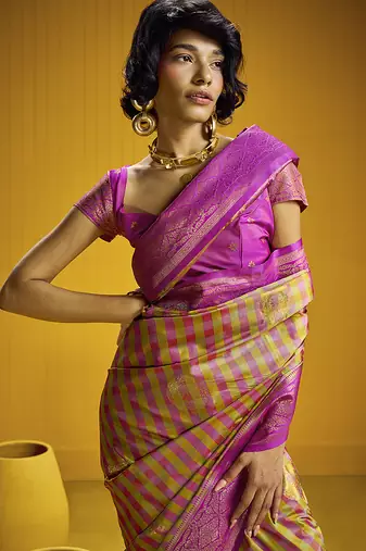 Handloom silk blend weaving saree in multi colour
