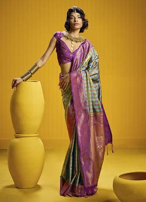 Handloom silk blend weaving saree in multi colour 1