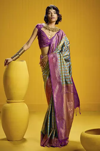 Handloom silk blend weaving saree in multi colour