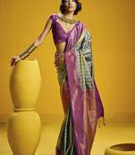 Handloom silk blend weaving saree in multi colour