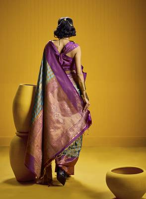 Handloom silk blend weaving saree in multi colour 3