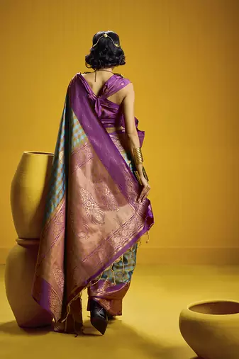 Handloom silk blend weaving saree in multi colour