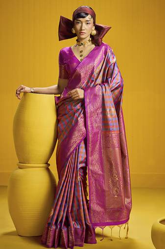 Handloom silk blend weaving saree in multi colour