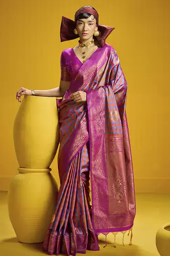 Handloom silk blend weaving saree in multi colour