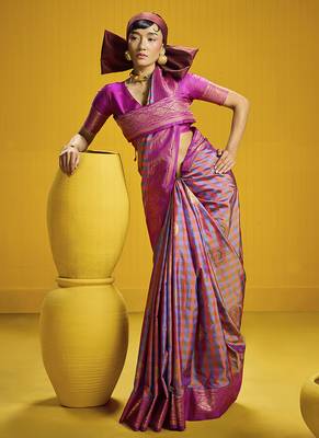 Handloom silk blend weaving saree in multi colour 2