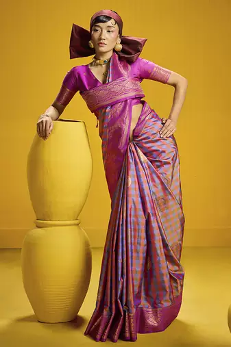 Handloom silk blend weaving saree in multi colour
