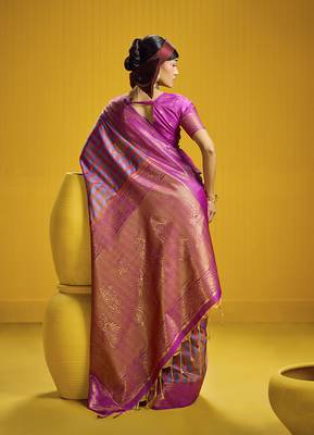 Handloom silk blend weaving saree in multi colour 3