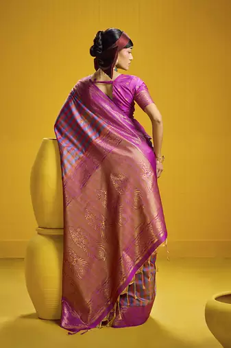 Handloom silk blend weaving saree in multi colour
