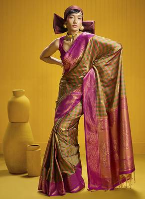 Handloom silk blend weaving saree in multi colour 1