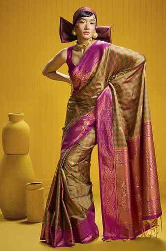 Handloom silk blend weaving saree in multi colour