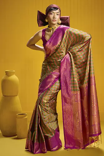 Handloom silk blend weaving saree in multi colour