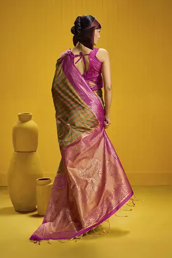 Handloom silk blend weaving saree in multi colour