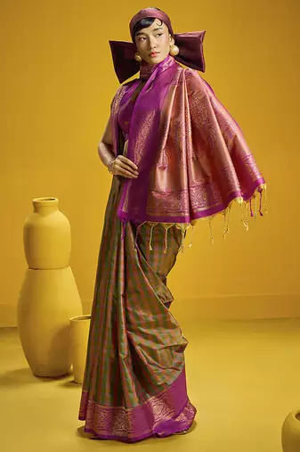 Handloom silk blend weaving saree in multi colour