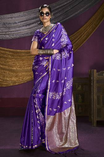 Violet handloom silk blend weaving saree