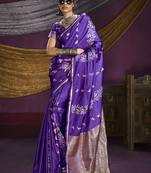 Violet handloom silk blend weaving saree