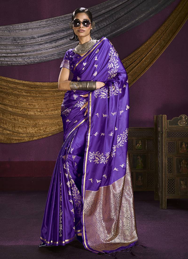 Violet handloom silk blend weaving saree