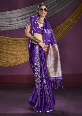 Violet handloom silk blend weaving saree 2