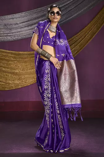 Violet handloom silk blend weaving saree