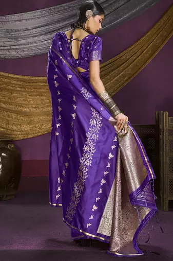 Violet handloom silk blend weaving saree