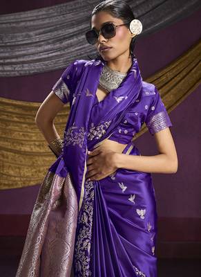 Violet handloom silk blend weaving saree 4