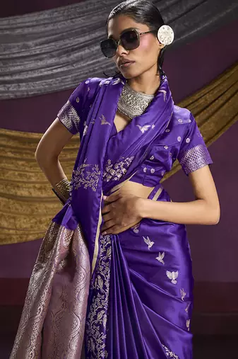 Violet handloom silk blend weaving saree