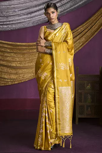 Mustard handloom silk blend weaving saree